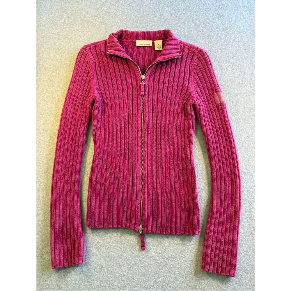Vintage Y2K DKNY Jeans zip-up ribbed two way sweater M